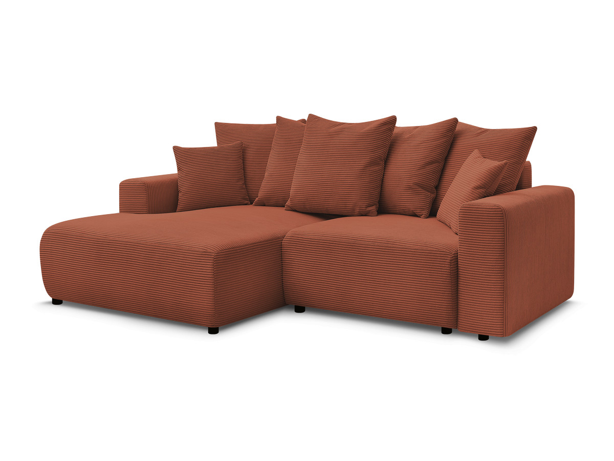 Bobochic Atilla Ecksofa mit Schlaffunktion und Bettkasten Cordsamt Orange Ecke links