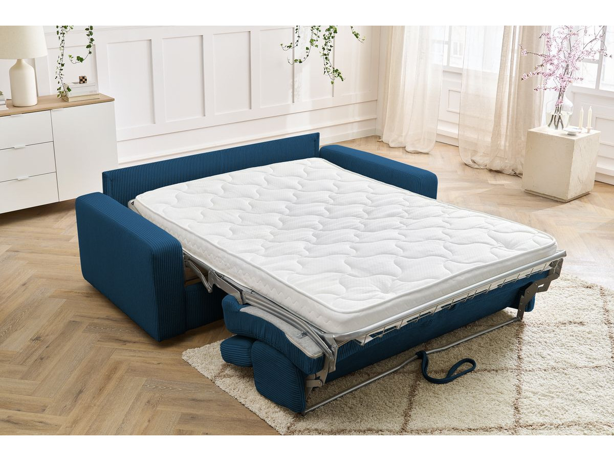 Bobochic Monaco Schlafsofa 3-Sitzer Cordsamt Dunkelblau, Liegefläche 140 × 190 cm