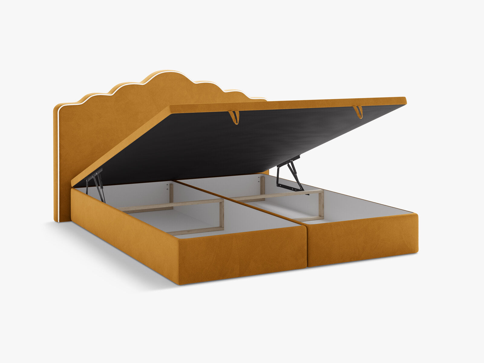Micadoni Dream Boxspringbett mit Bettkasten und Kopfteil Samt Magic Velvet Elfenbein / Senf 160x200