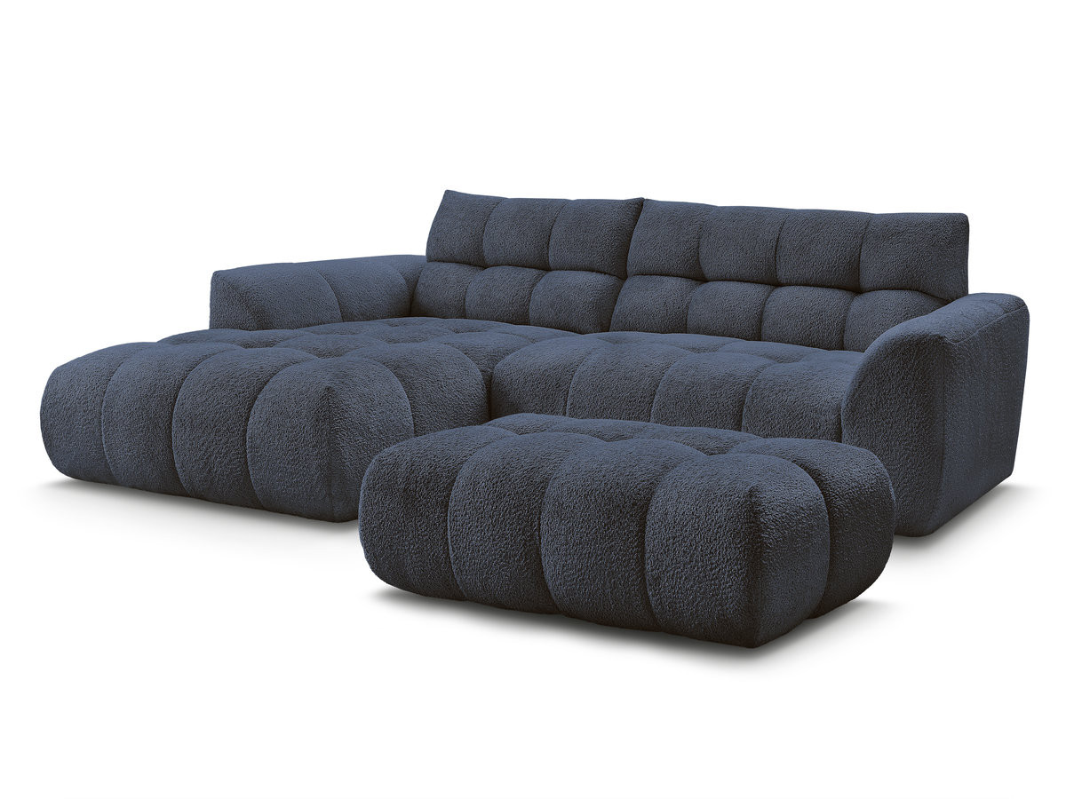 Bobochic Jaya Ecksofa mit Pouf Chenille Dunkelblau Ecke links