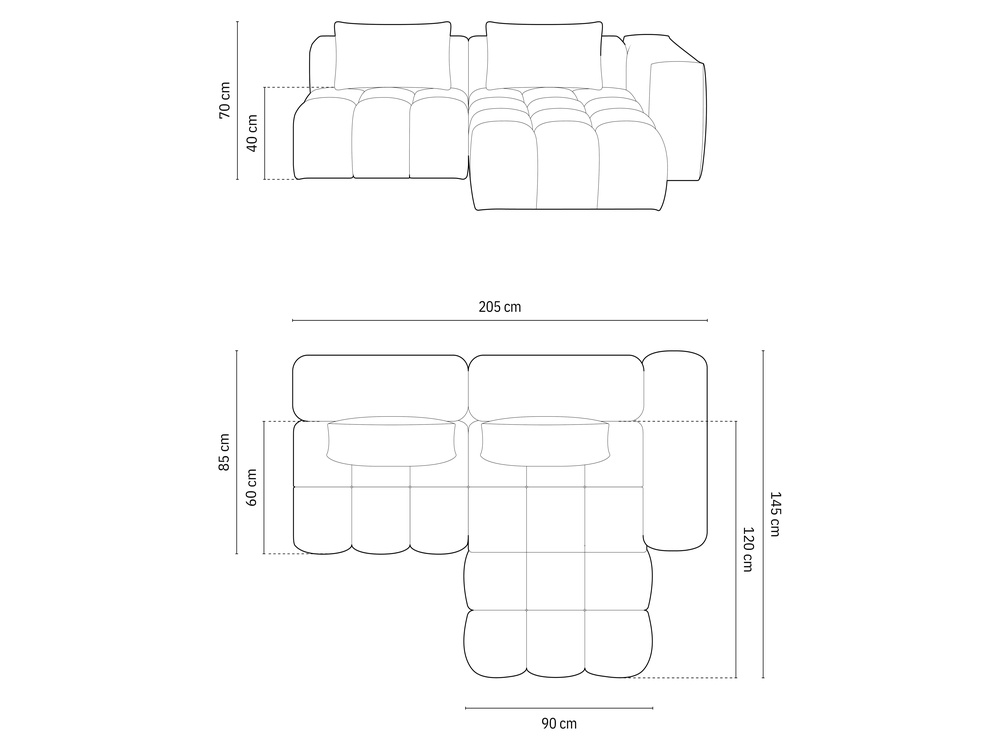Cosmopolitan Design Ecksofa Verona 3-Sitzer offen Samt Casino Schwarz Rechts