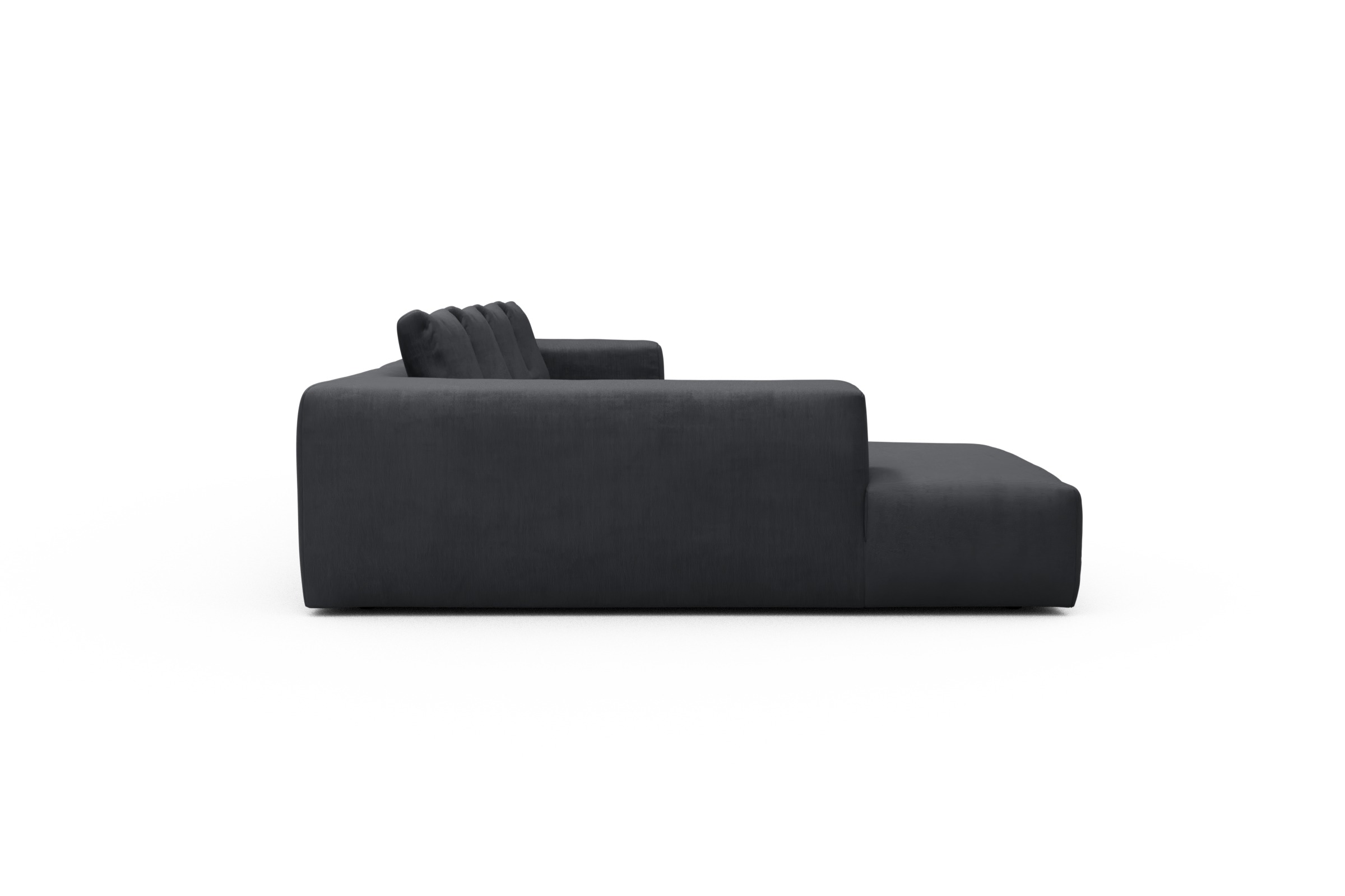 Wohnlandschaft Fred Relax-Ecke links mit 2-Sitzer und Chaiselongue rechts Kord Cordufine 308-Slate-Grey