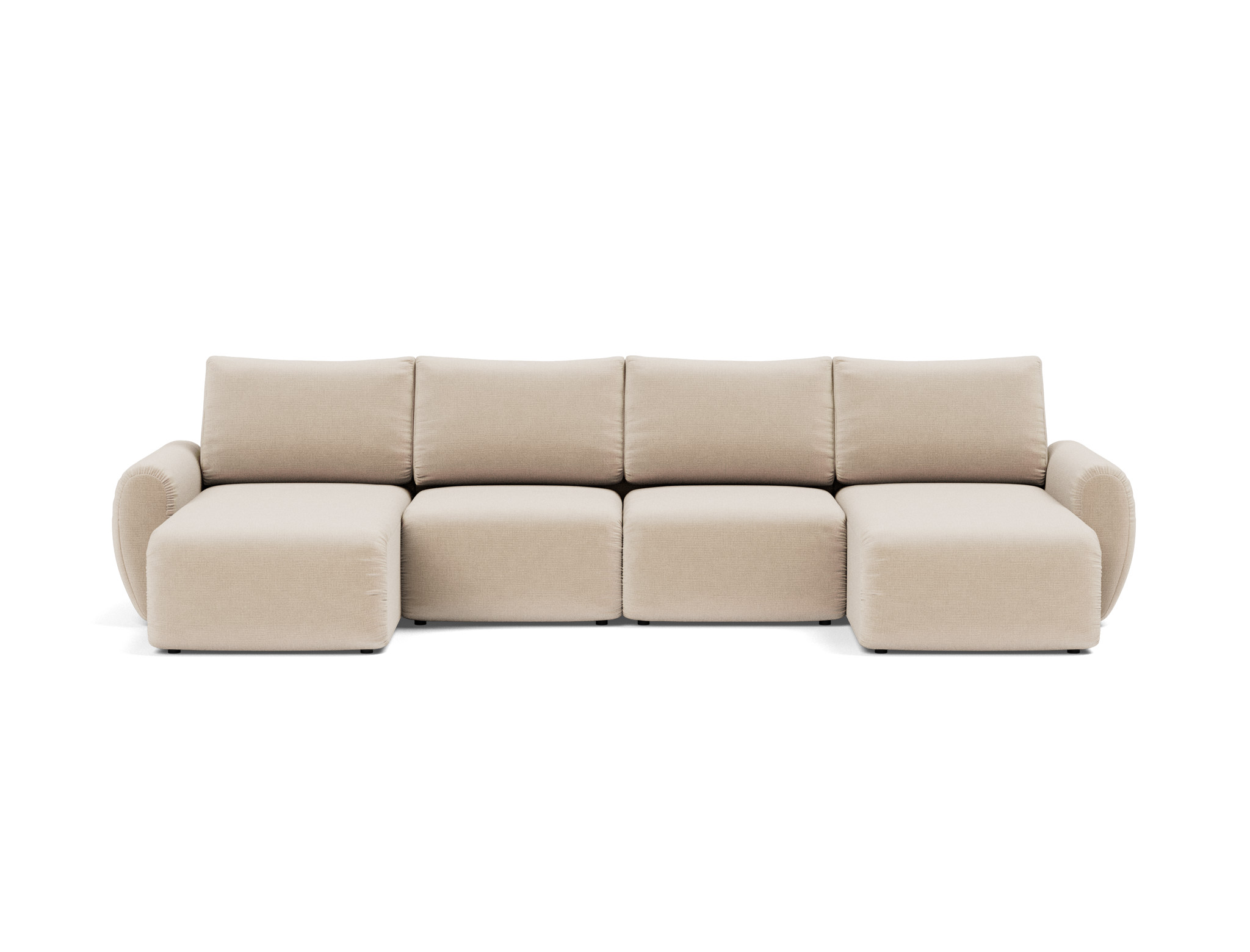 Schlafsofa Norum U-Form mit Curve-Armlehnen Chenille Esina 410-Almond-Beige