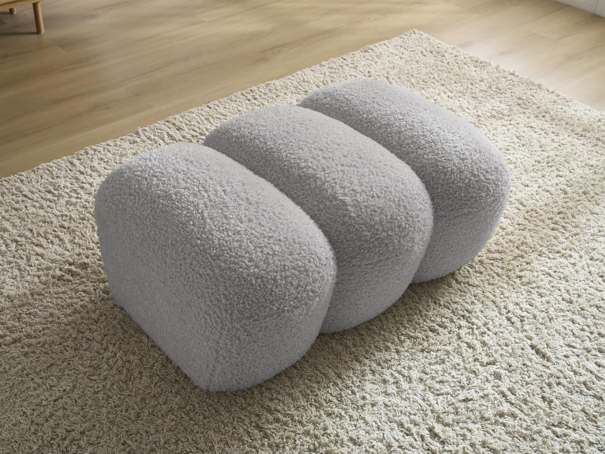 Bobochic Hippolyte Pouf Bouclé-Stoff Hellgrau