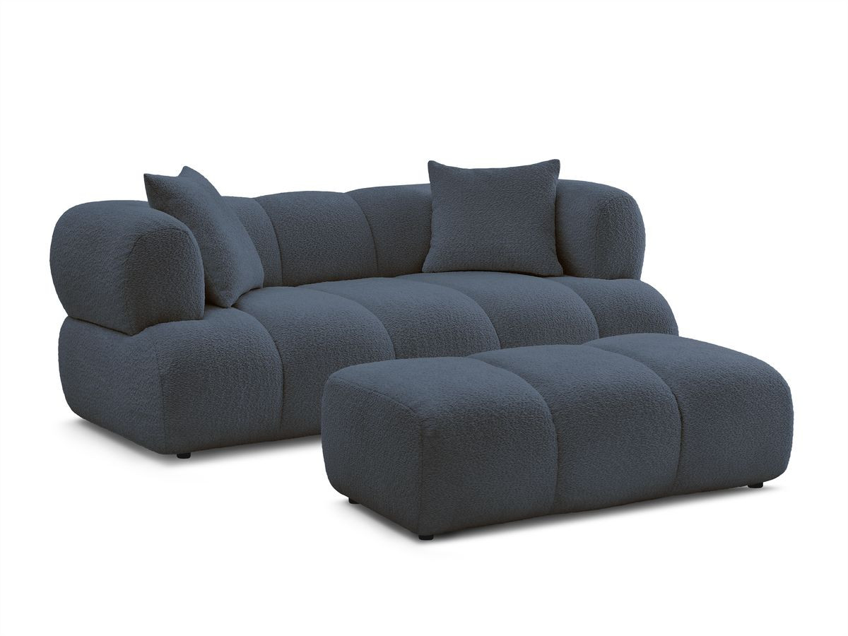 Bobochic Pamira Sofa 2-Sitzer mit Pouf Bouclé-Stoff Dunkelblau
