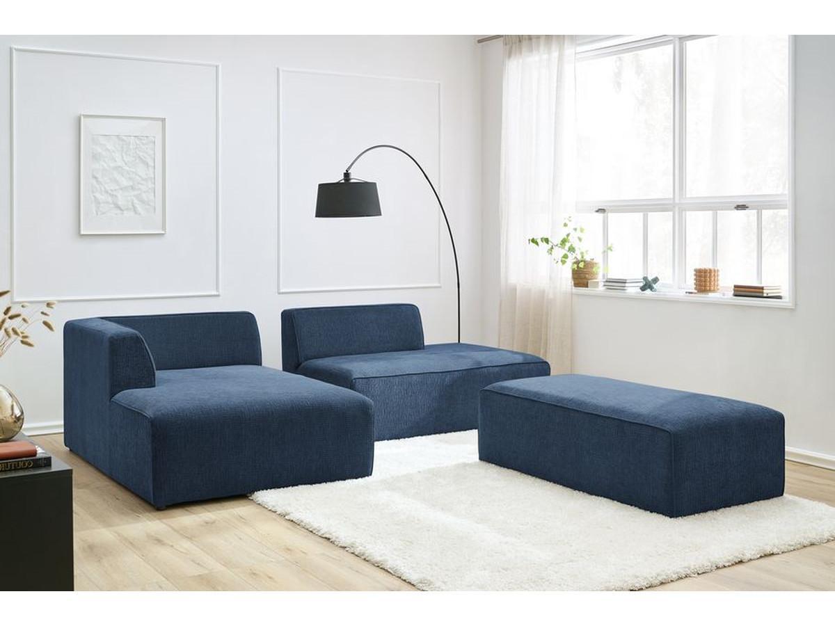 Bobochic Megeve Ecksofa mit Schlaffunktion und Pouf Strukturstoff Dunkelblau Ecke links