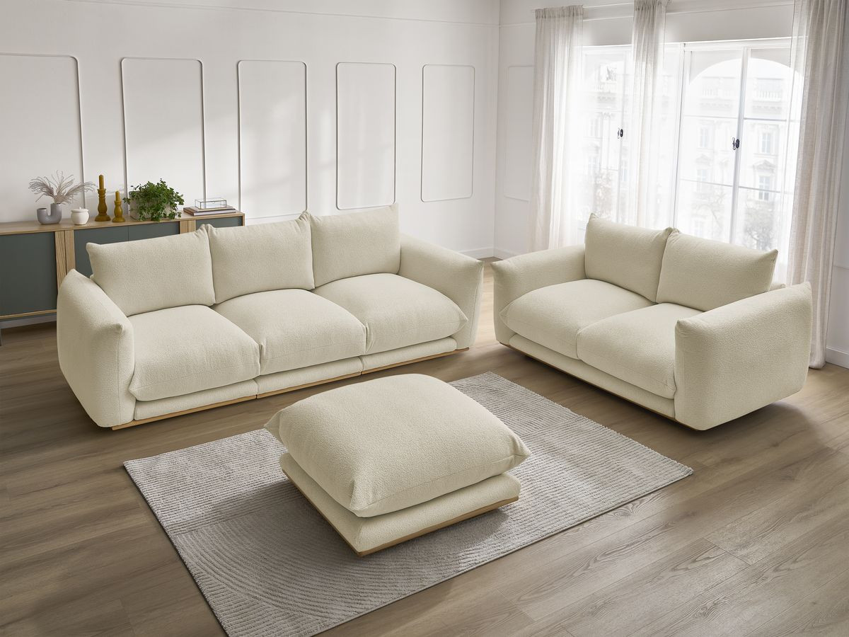 Bobochic Ernest Sofa 5-Sitzer mit Pouf Bouclé-Stoff Beige