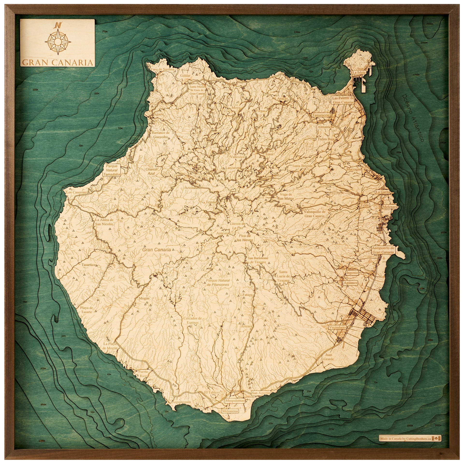 Cutting Brothers 3D Holz-Wandkarte Gran Canaria 76 x 76 moebelfaktor