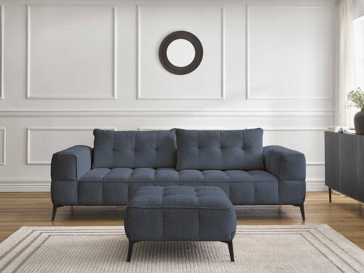Bobochic Anis Sofa 3-Sitzer mit Pouf Bouclé-Stoff Dunkelblau