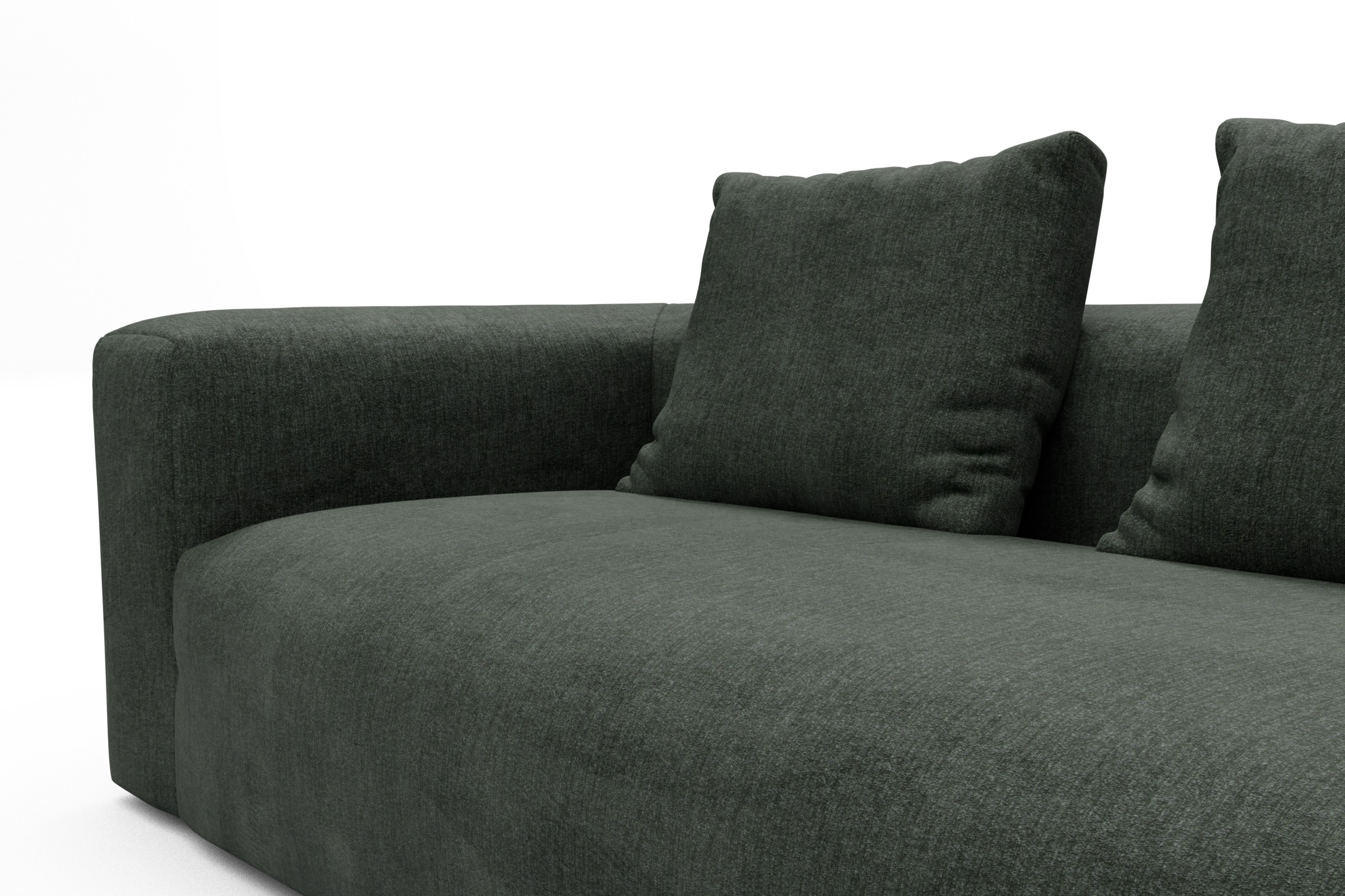 Wohnlandschaft Fred Chaiselongue rechts mit 2-Sitzer und lange Armlehne links Aivi-Pine-Green