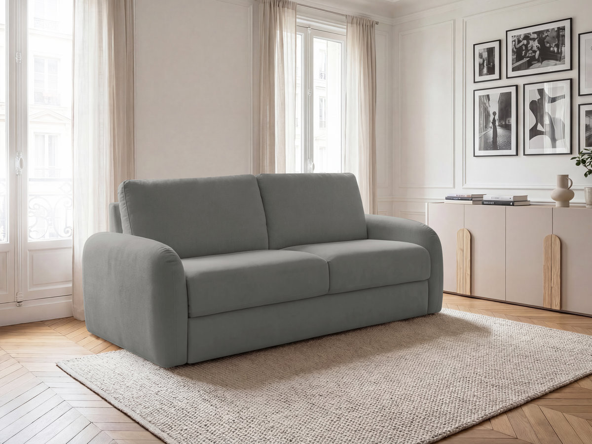 Bobochic Kenan Schlafsofa 3-Sitzer Stoff Dunkelgrau, Liegefläche 140 × 196 cm