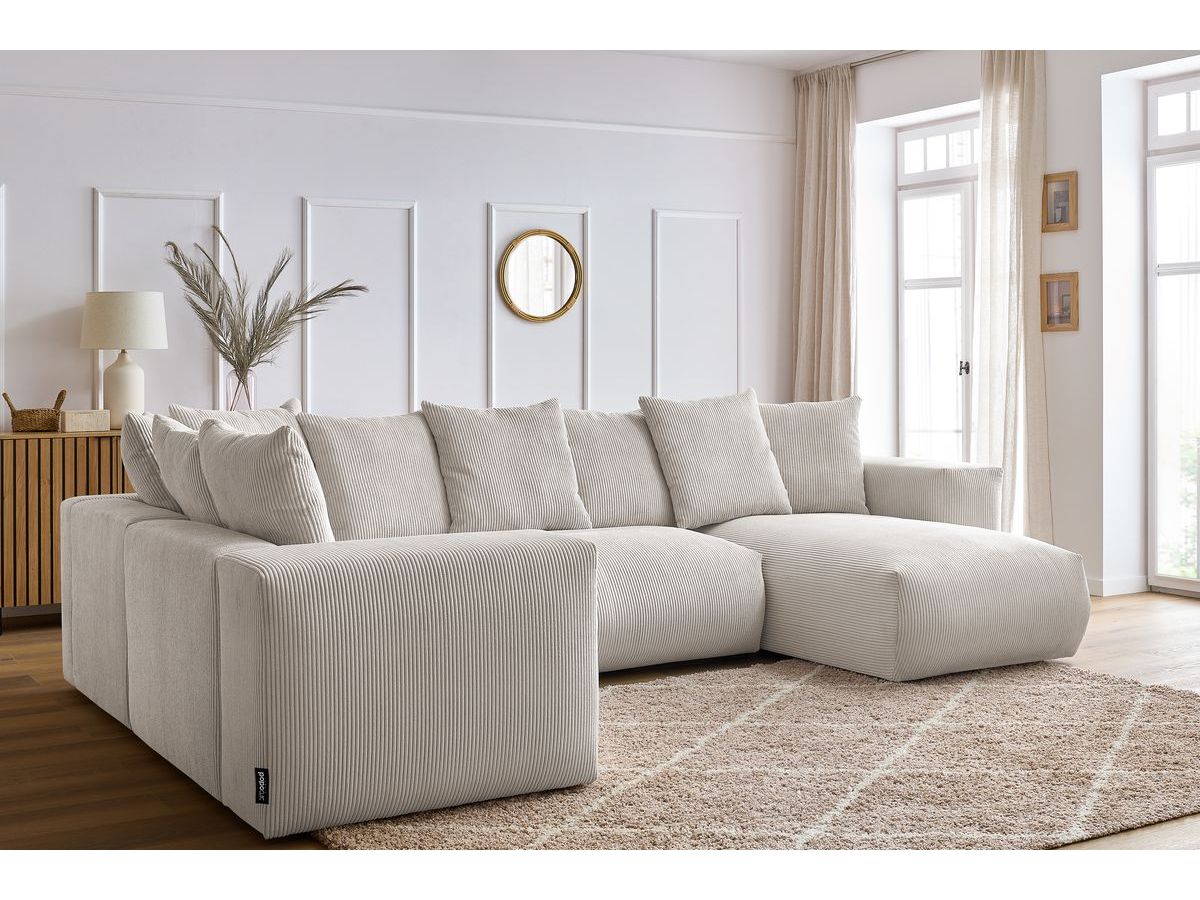 Bobochic Voltaire Wohnlandschaft 356 × 214 cm Cordsamt Beige Ecke rechts