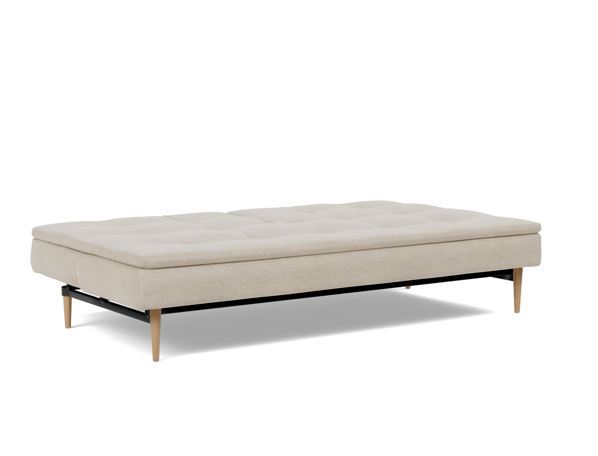 Schlafsofa Dublexo Flachgewebe Phobos 586-Latte Beine Styletto Eiche hell