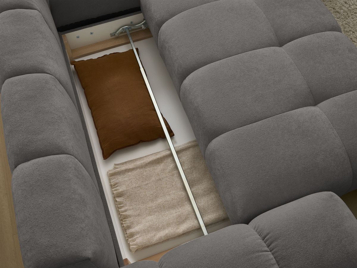 Bobochic Everest Ecksofa mit Schlaffunktion und Bettkasten und Pouf 320 × 212 cm, 5 Kissen Strukturstoff Dunkelgrau Ecke rechts