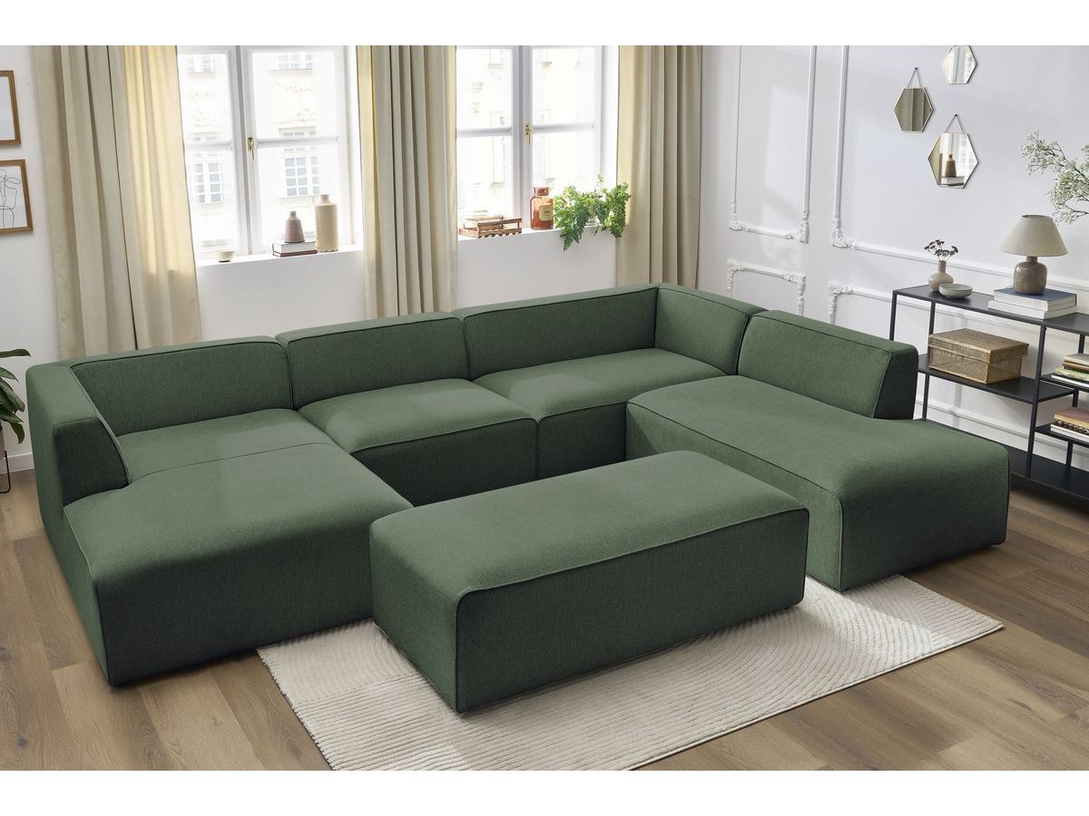 Bobochic Megeve Wohnlandschaft mit Pouf Melange-Stoff Grün Ecke links