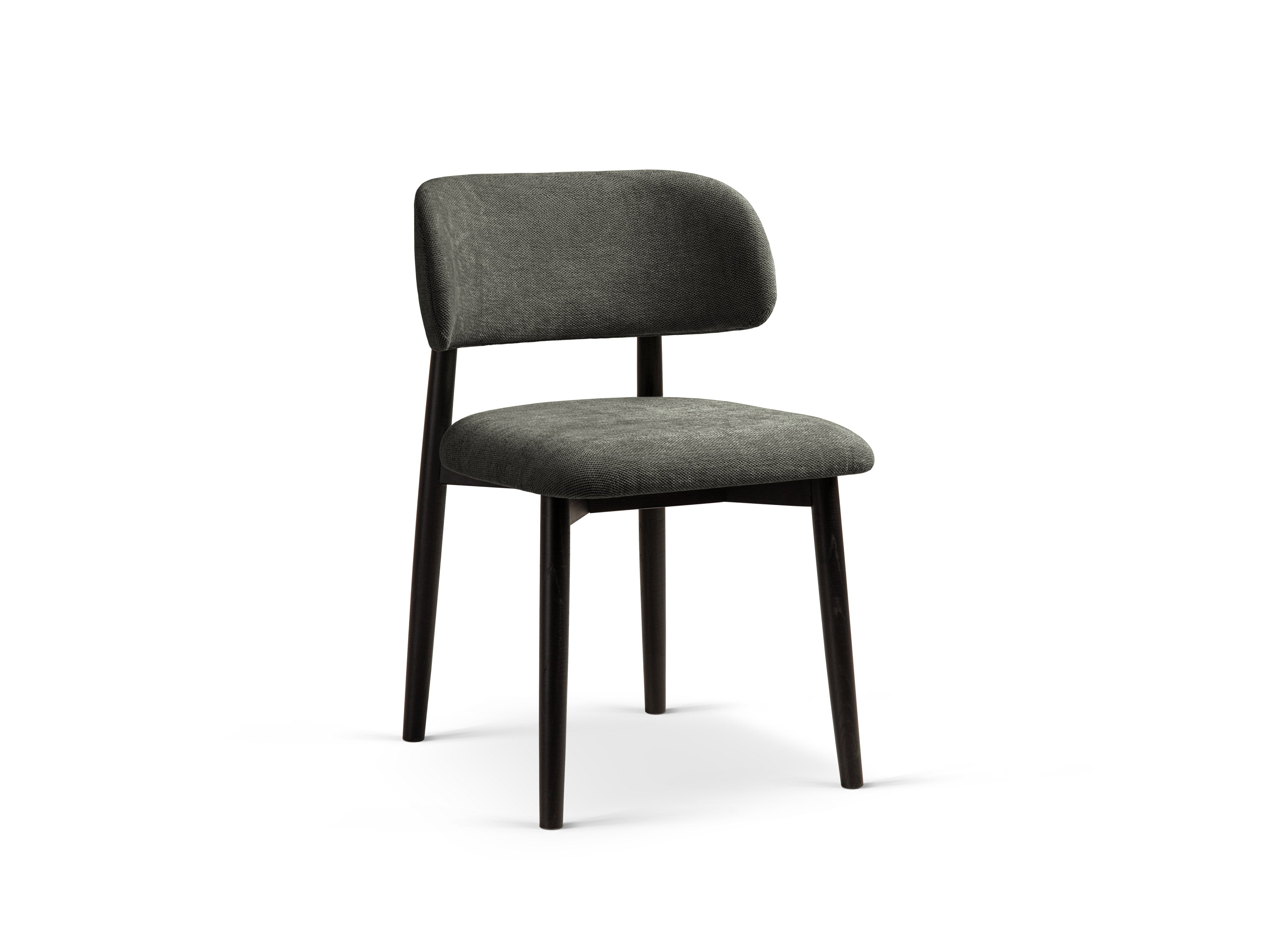 Micadoni Stuhl Evan Chenille Rebel Dunkelgrau Schwarzes Buchenholz