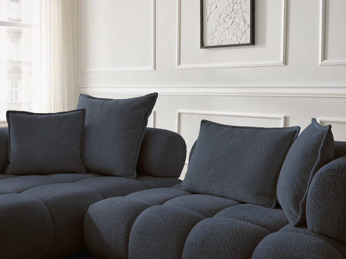 Bobochic Alya Ecksofa Bouclé-Stoff Dunkelblau Ecke links