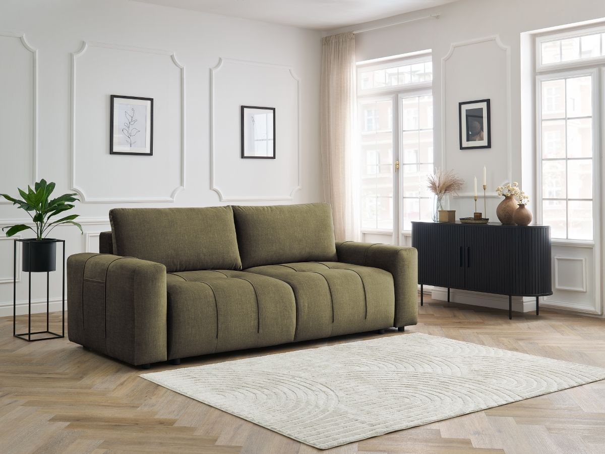 Bobochic Arsene Schlafsofa 3-Sitzer mit Bettkasten Samt Grün