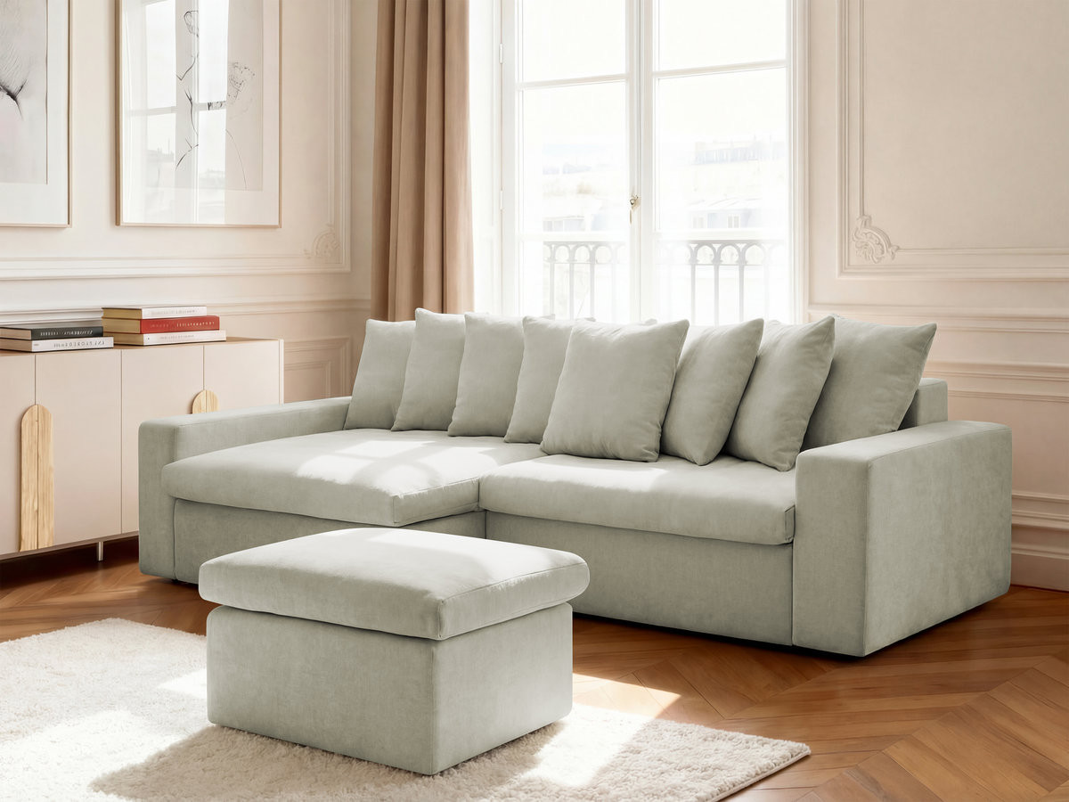 Bobochic Enore Ecksofa mit Pouf Stoff Beige Ecke links