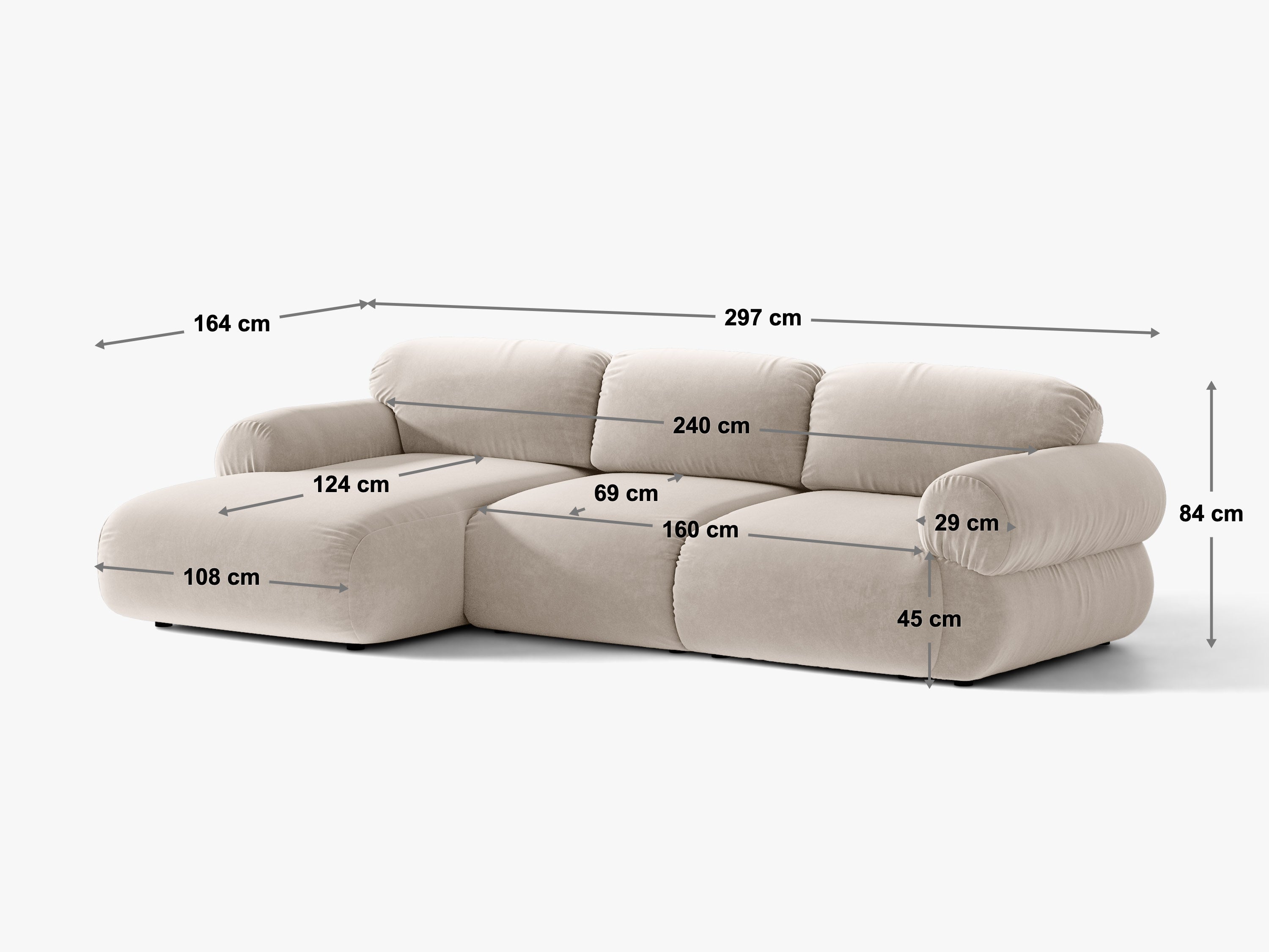 Micadoni Ophelia Ecksofa 297 cm Rechts Samt Salvador Braun