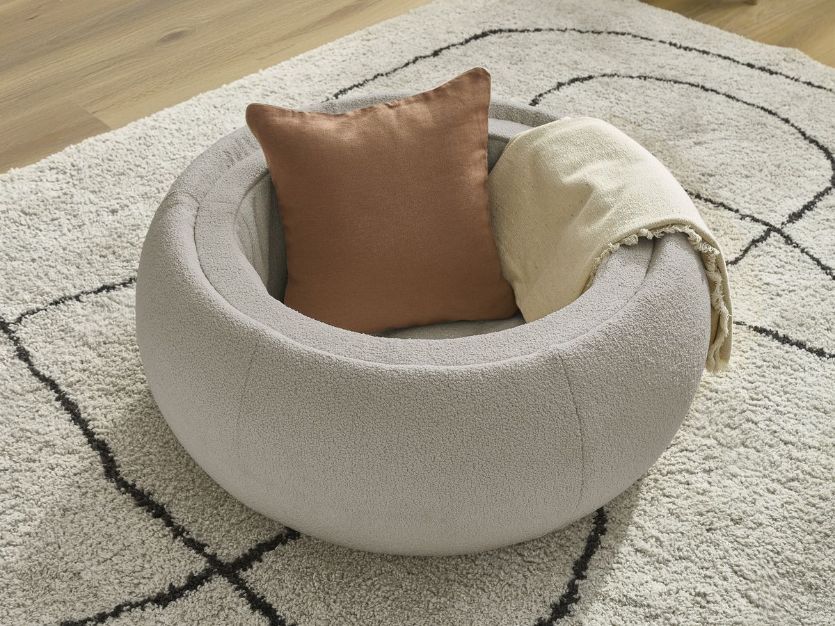 Bobochic Hayden Pouf mit Tablett, rund Bouclé-Stoff Taupe, 87 cm