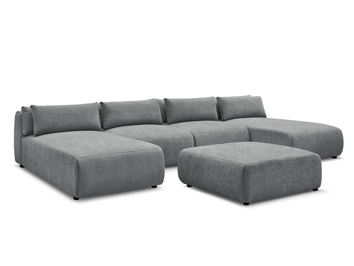 Bobochic Jana Wohnlandschaft mit großem Pouf Strukturstoff Dunkelgrau