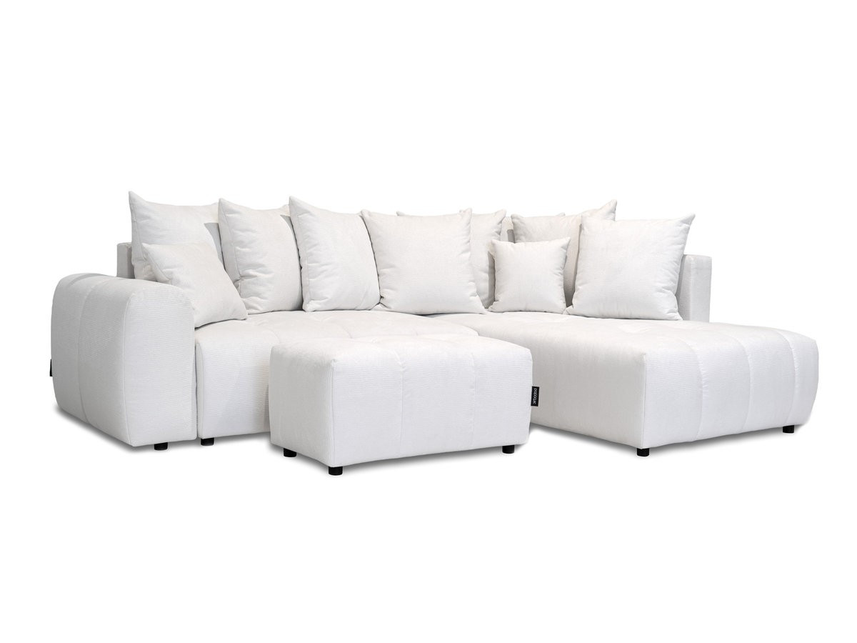 Bobochic Roxelane Ecksofa mit Schlaffunktion und Bettkasten und Pouf Melange-Stoff Weiß Ecke rechts