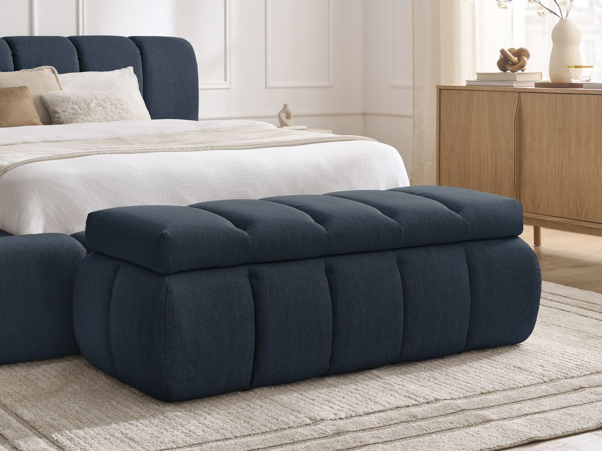 Bobochic Denali Polsterbett mit Bettkasten mit Bettbank Stoff Dunkelblau, Liegefläche 160 × 200 cm