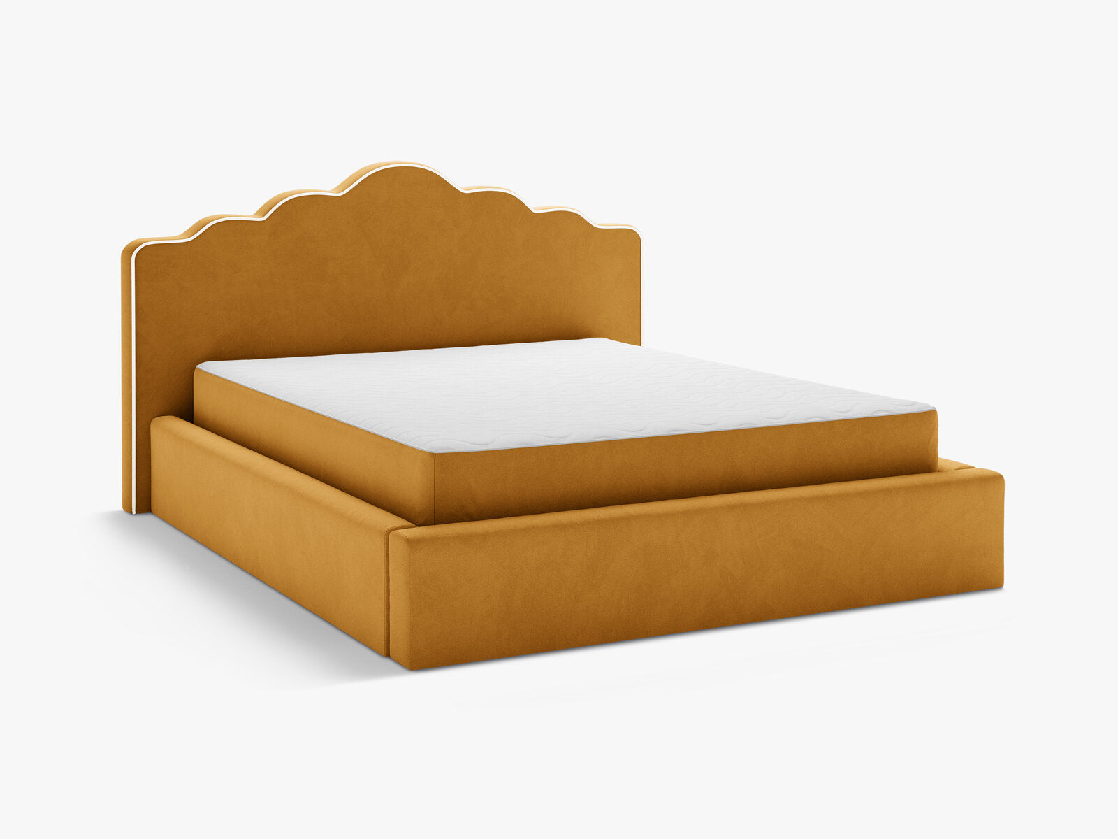 Micadoni Dream Samtbett mit Bettkasten und Kopfteil Samt Magic Velvet Elfenbein / Senf 180x200