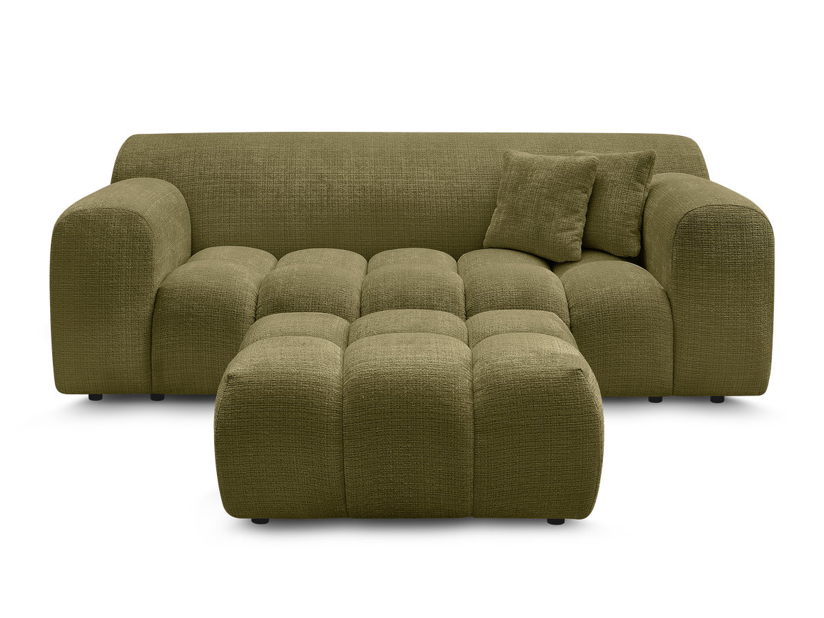 Bobochic Melisse Sofa 2-Sitzer mit Pouf Strukturstoff Grün
