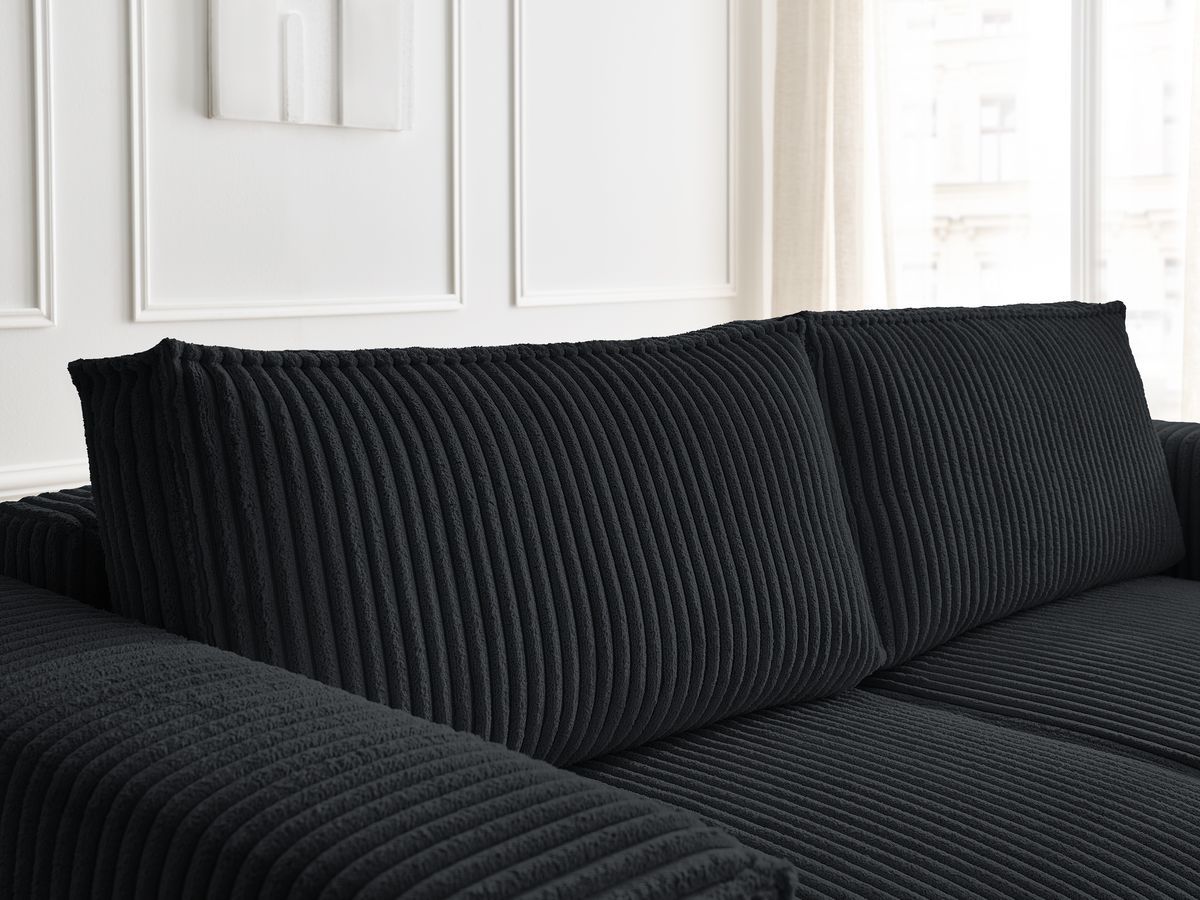 Bobochic Chelsea Schlafsofa 3-Sitzer mit Bettkasten Breitcord weich Schwarz