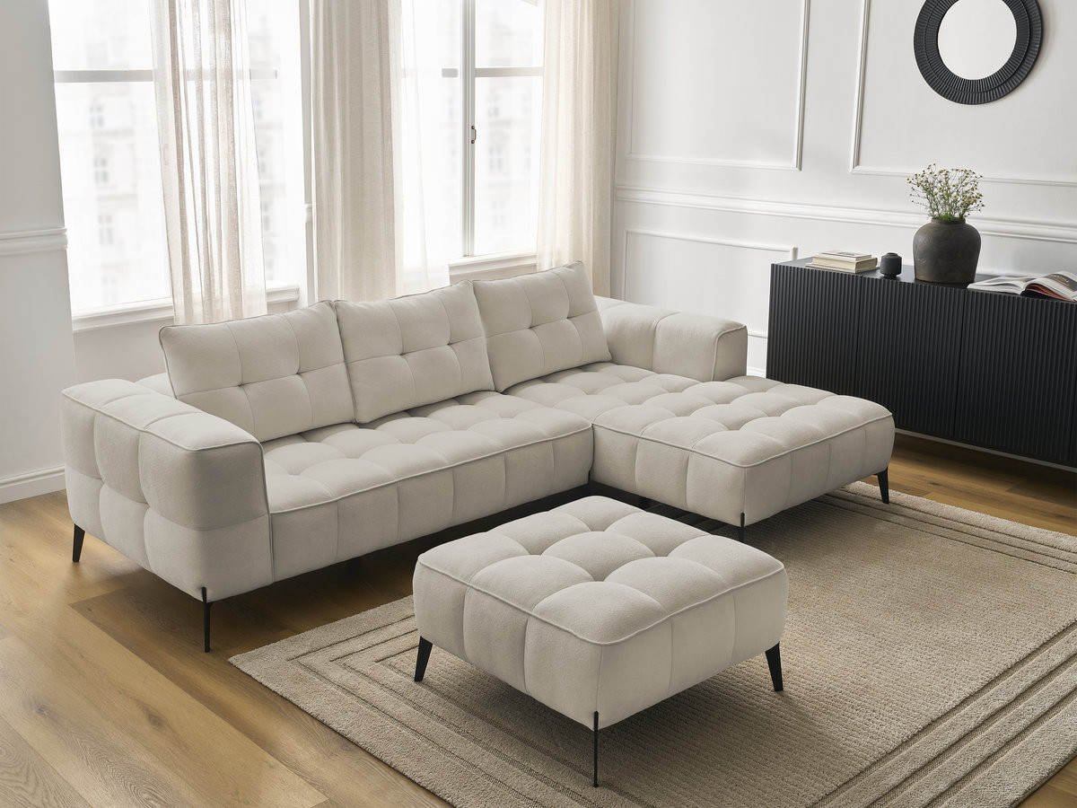 Bobochic Anis Ecksofa mit Pouf Strukturstoff Beige Ecke rechts
