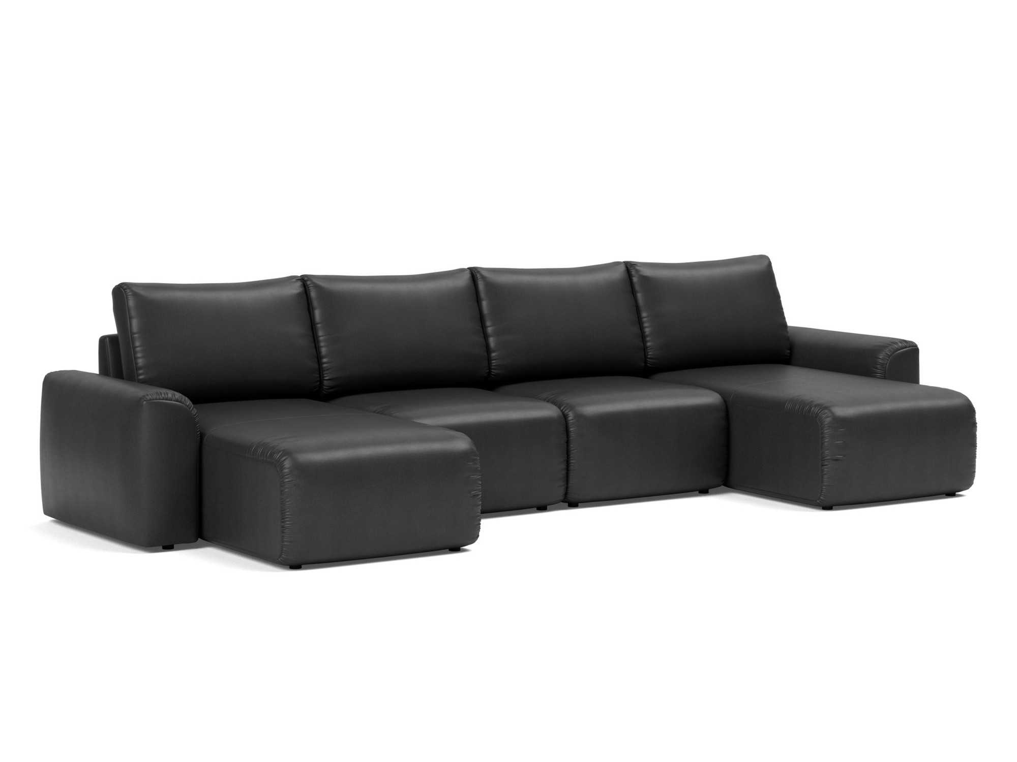 Schlafsofa Norum U-Form mit Chunky-Armlehnen Lederoptik Faunal 550-Black