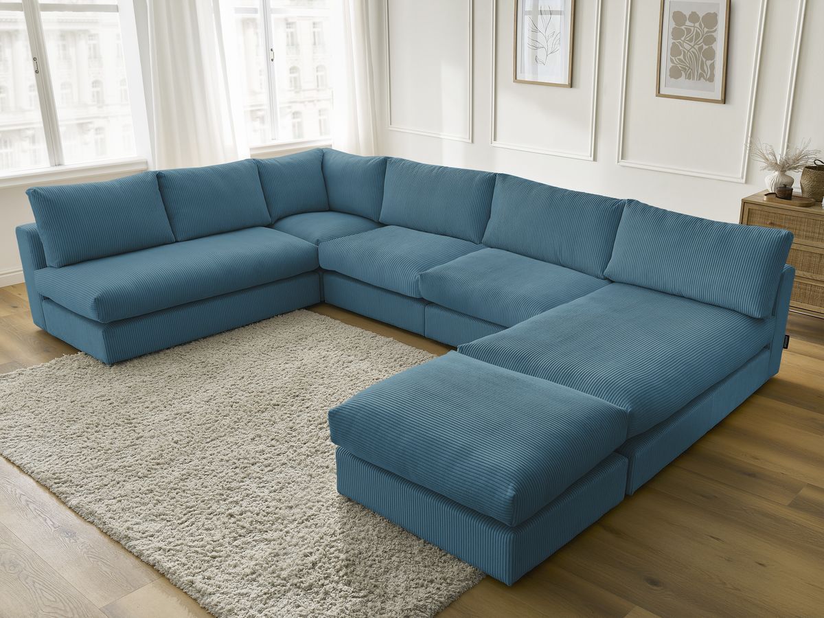 Bobochic Paris Ecksofa mit Pouf 369 × 167 cm Cordsamt Hellblau