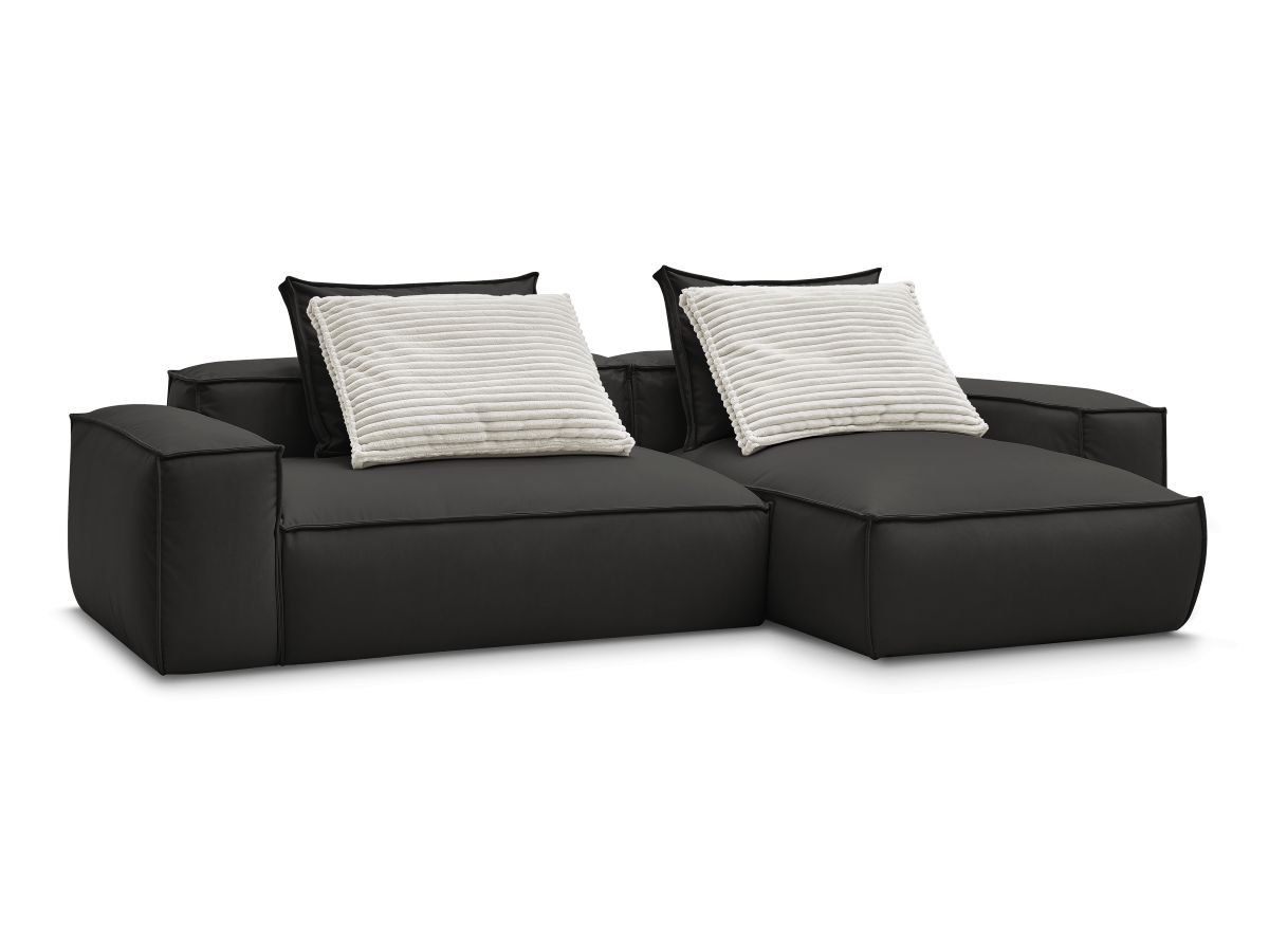 Bobochic Boheme Ecksofa, 3 Kissen Kunstleder Schwarz