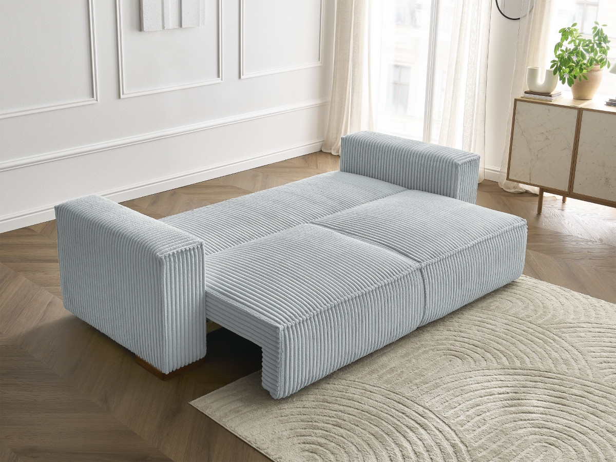 Bobochic Chelsea Schlafsofa 3-Sitzer mit Bettkasten Breitcord weich Hellgrau