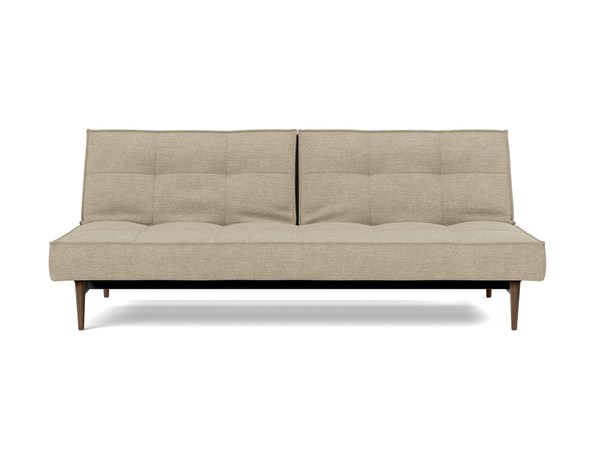 Schlafsofa Splitback Strukturierter Stoff Taura 356-Sand Beine Styletto Eiche dunkel