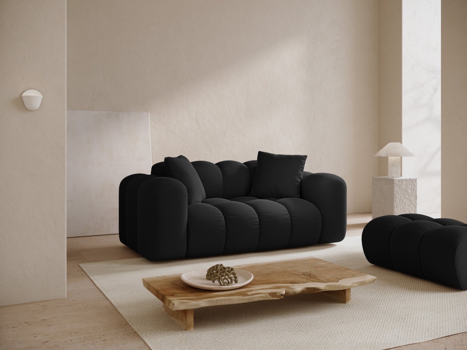 Cosmopolitan Design Sofa Treno 2-Sitzer Samt Bluvel Schwarz