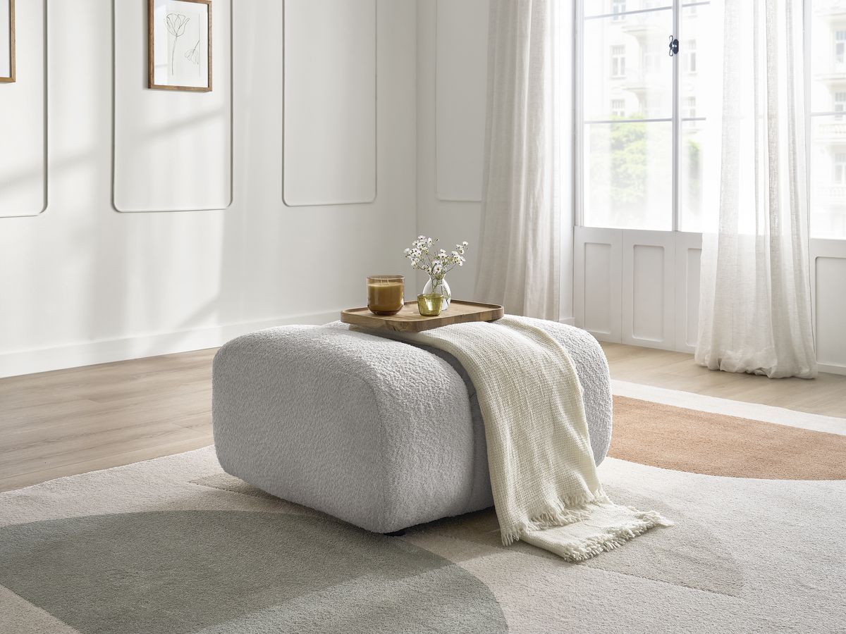 Bobochic Talia Pouf Bouclé-Stoff Hellgrau