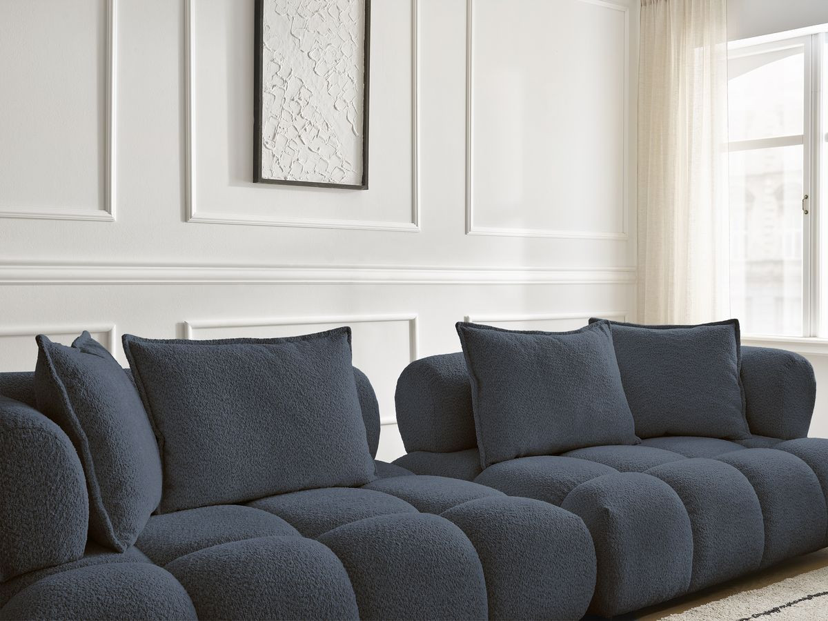 Bobochic Alya Sofa 4-Sitzer mit Pouf Bouclé-Stoff Dunkelblau
