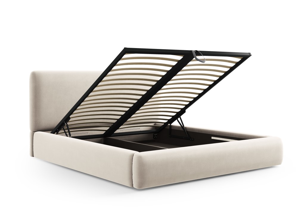 Cosmopolitan Design Stauraumbett mit Kopfteil Colonel 140x200 Samt Riviera Beige