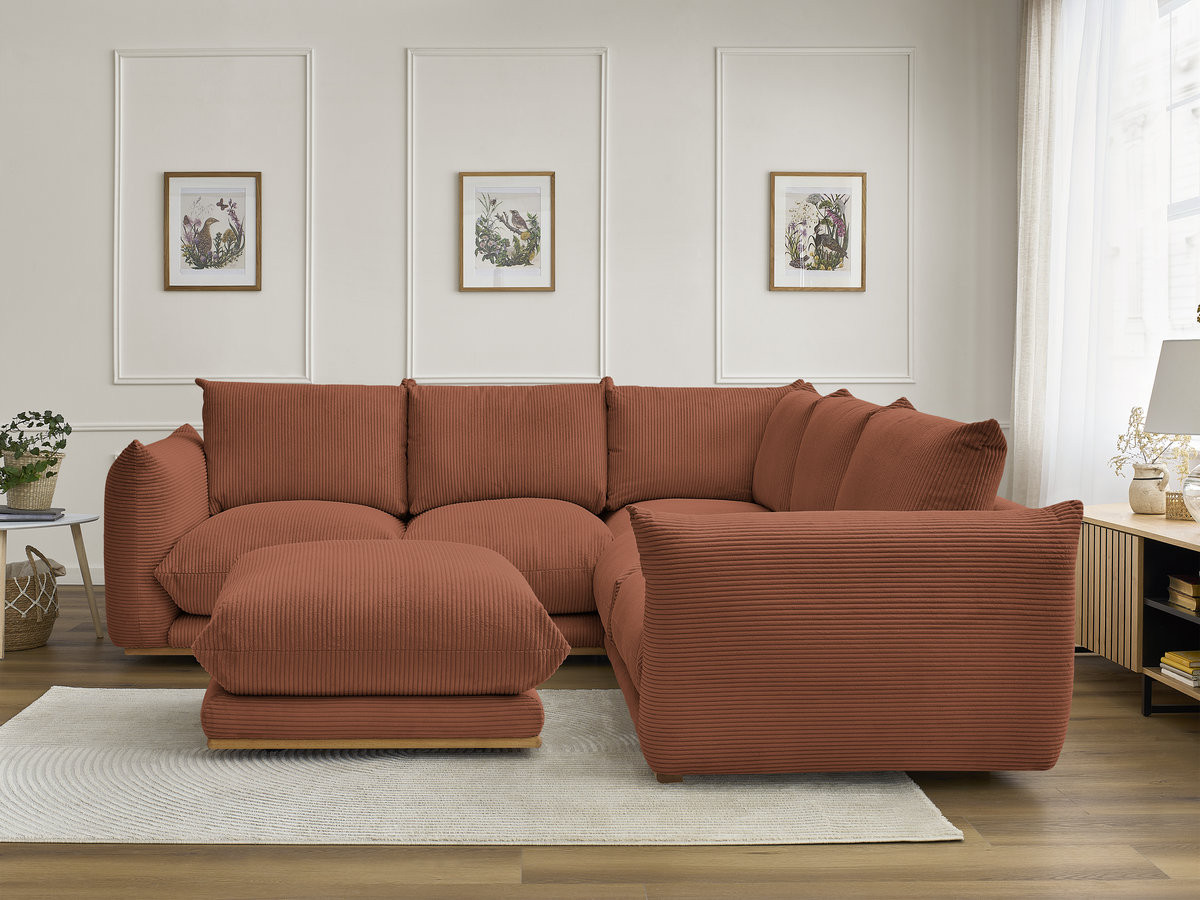 Bobochic Ernest Ecksofa mit Pouf Cordsamt Orange