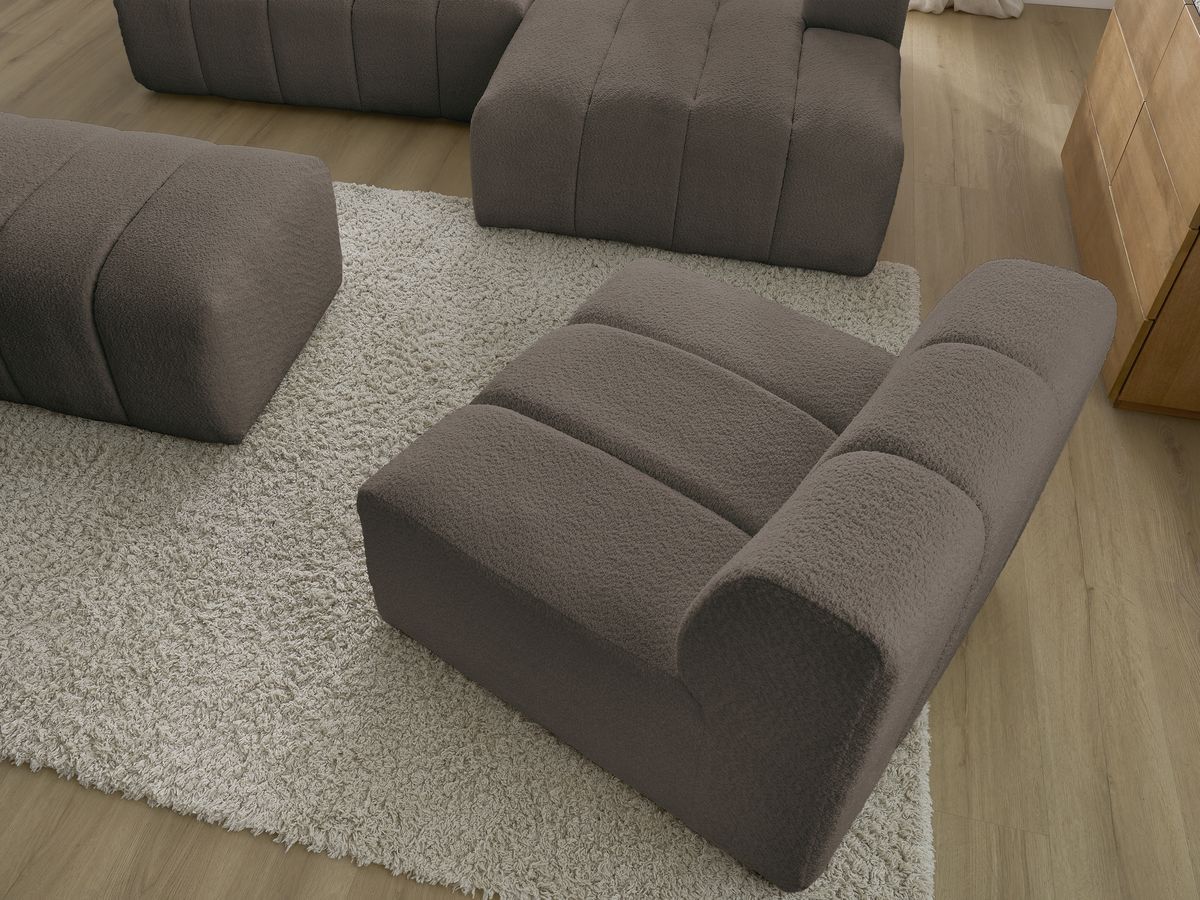 Bobochic Annecy Ecksofa mit Sofamodul und Pouf Bouclé-Stoff Braun Ecke rechts
