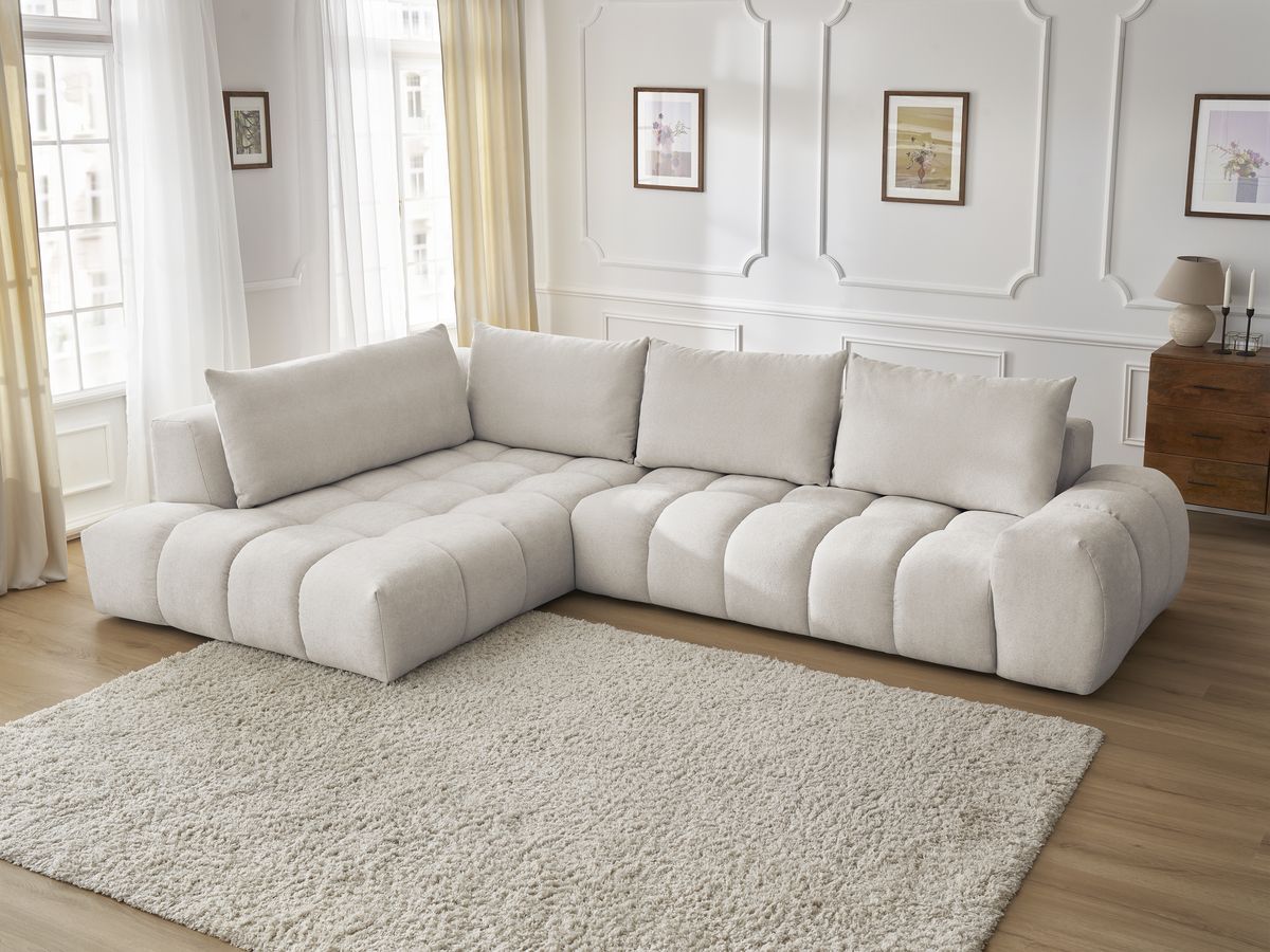 Bobochic Everest Ecksofa, 4 Kissen Strukturstoff Beige Ecke links