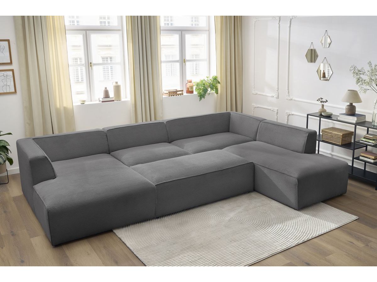 Bobochic Megeve Wohnlandschaft mit Pouf Cordsamt Dunkelgrau Ecke links