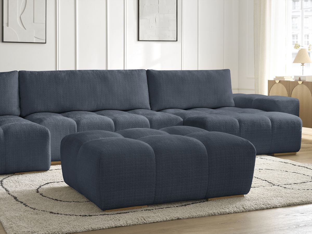 Bobochic Anakin Wohnlandschaft mit Pouf, Liegefläche 137 × 382 cm, 3 Kissen Strukturstoff Dunkelblau