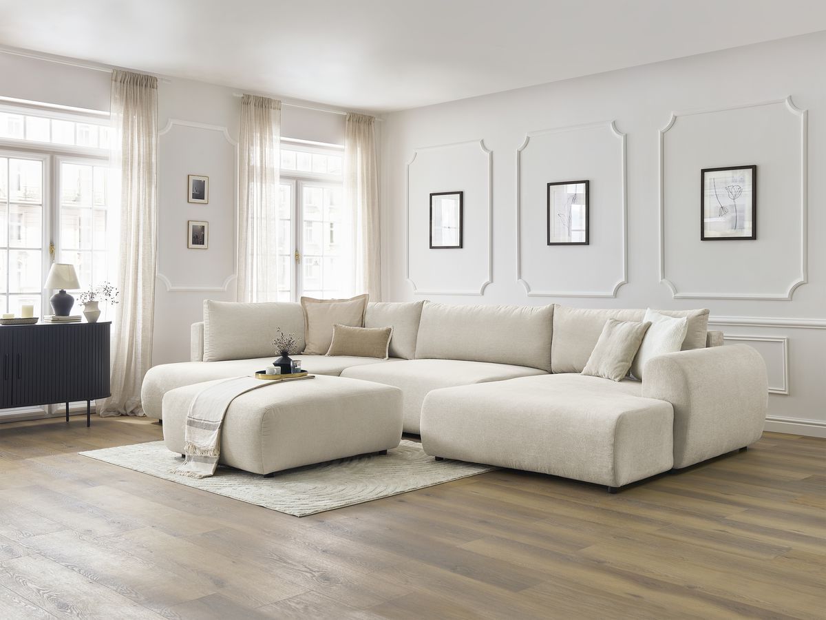 Bobochic Lucien Wohnlandschaft mit Pouf Stoff Beige Ecke rechts
