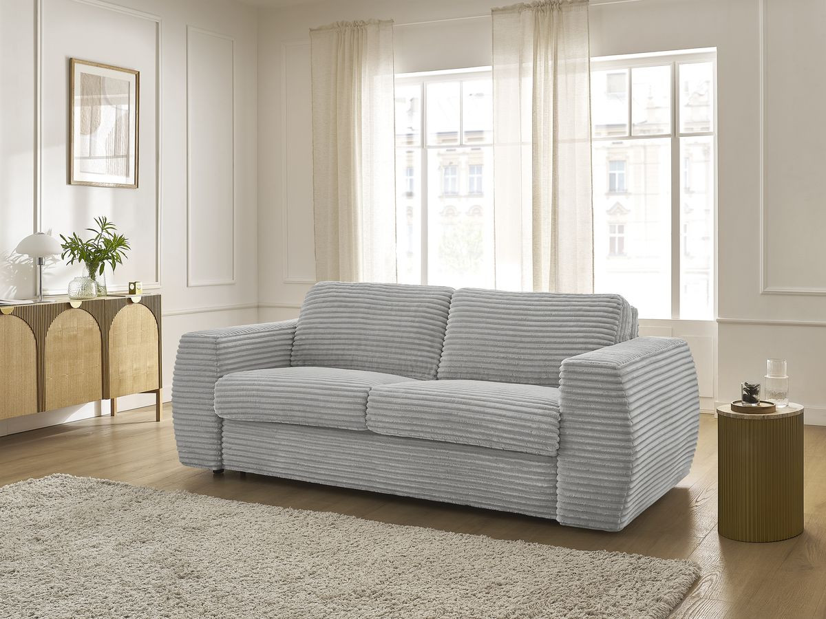 Bobochic Hugo Schlafsofa 3-Sitzer Cordsamt Hellgrau, Liegefläche 160 × 190 cm