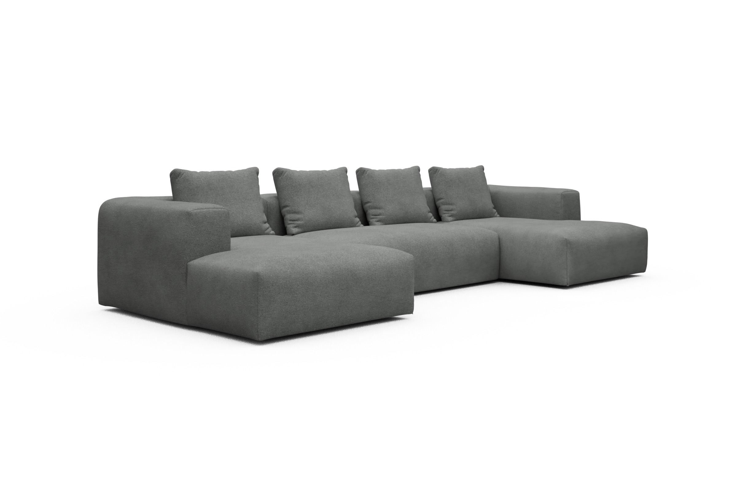 Wohnlandschaft Fred mit 2-Sitzer und Chaiselongue beidseitig Boucle-Ash-Grey