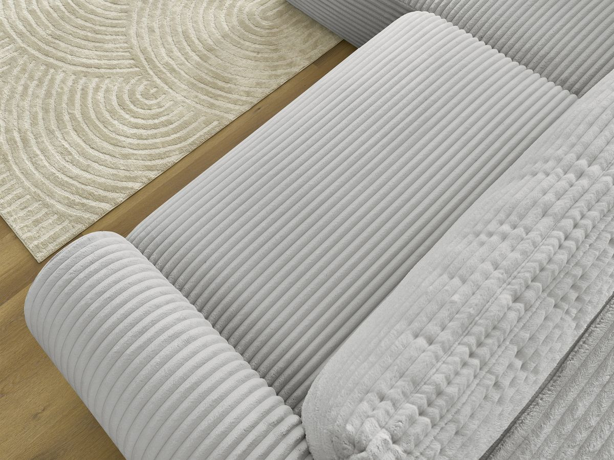 Bobochic Lucien Ecksofa mit Schlaffunktion und Bettkasten 296 × 198 cm Breitcord weich Hellgrau Ecke links
